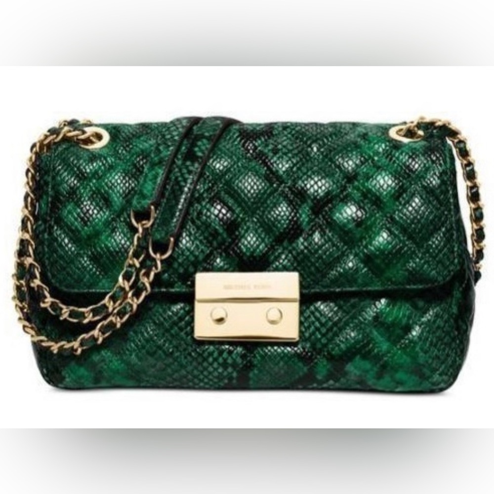 Michael Kors Sloan Palmetto Green & Black Snake Python Bag